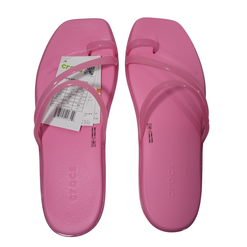 Crocs Miami Jelly Toe Loop Sandal Womens 8 Pink Multi Strap Slides Square Toe